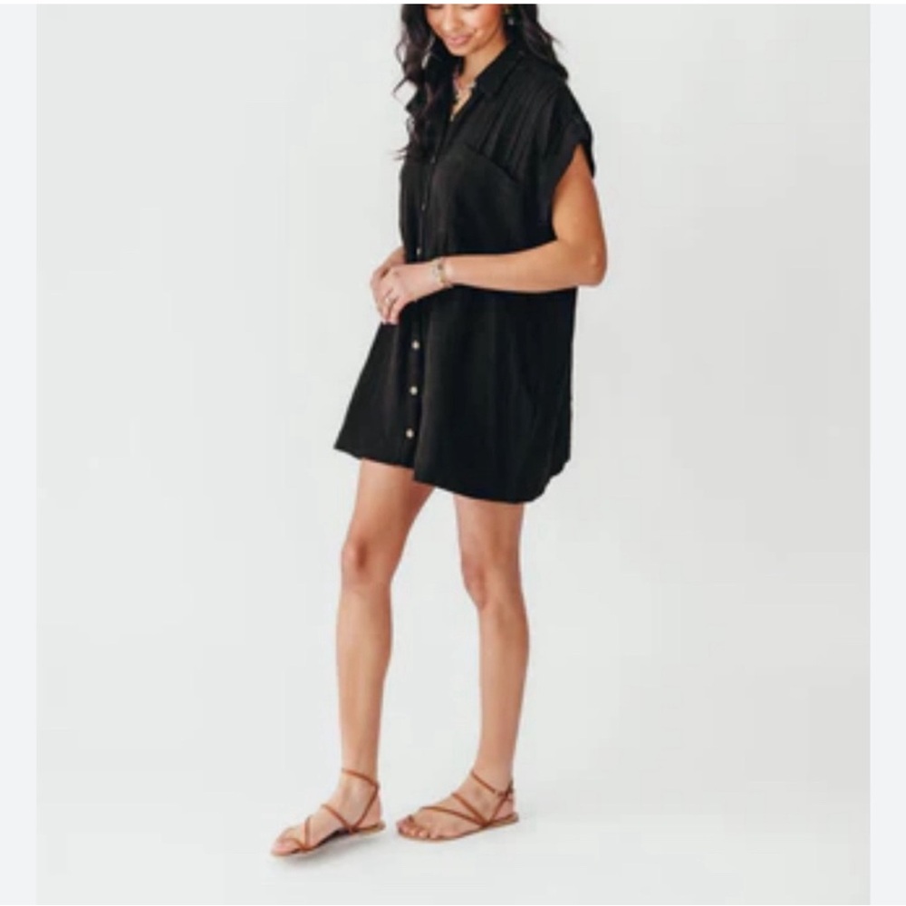 Free People The Voyager Shirtdress Black Cotton Gauze Mini Beachy Coastal-Medium